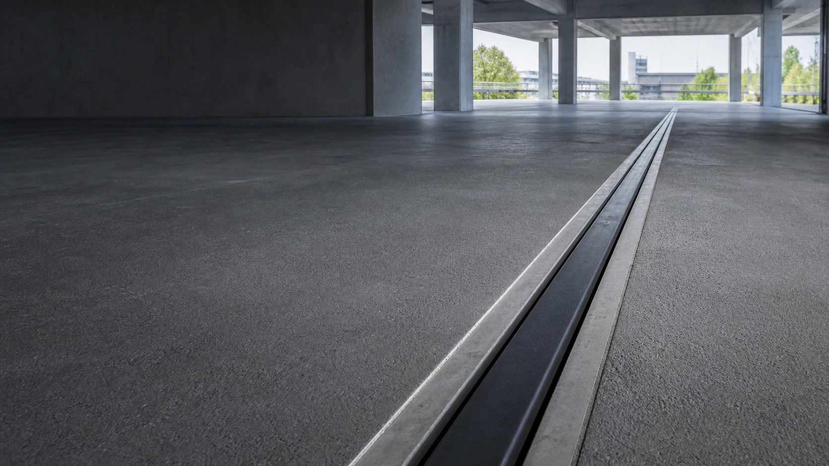 Conceptvisual van een professioneel afgewerkte bewegingsvoeg in een betonnen parkeerdek
