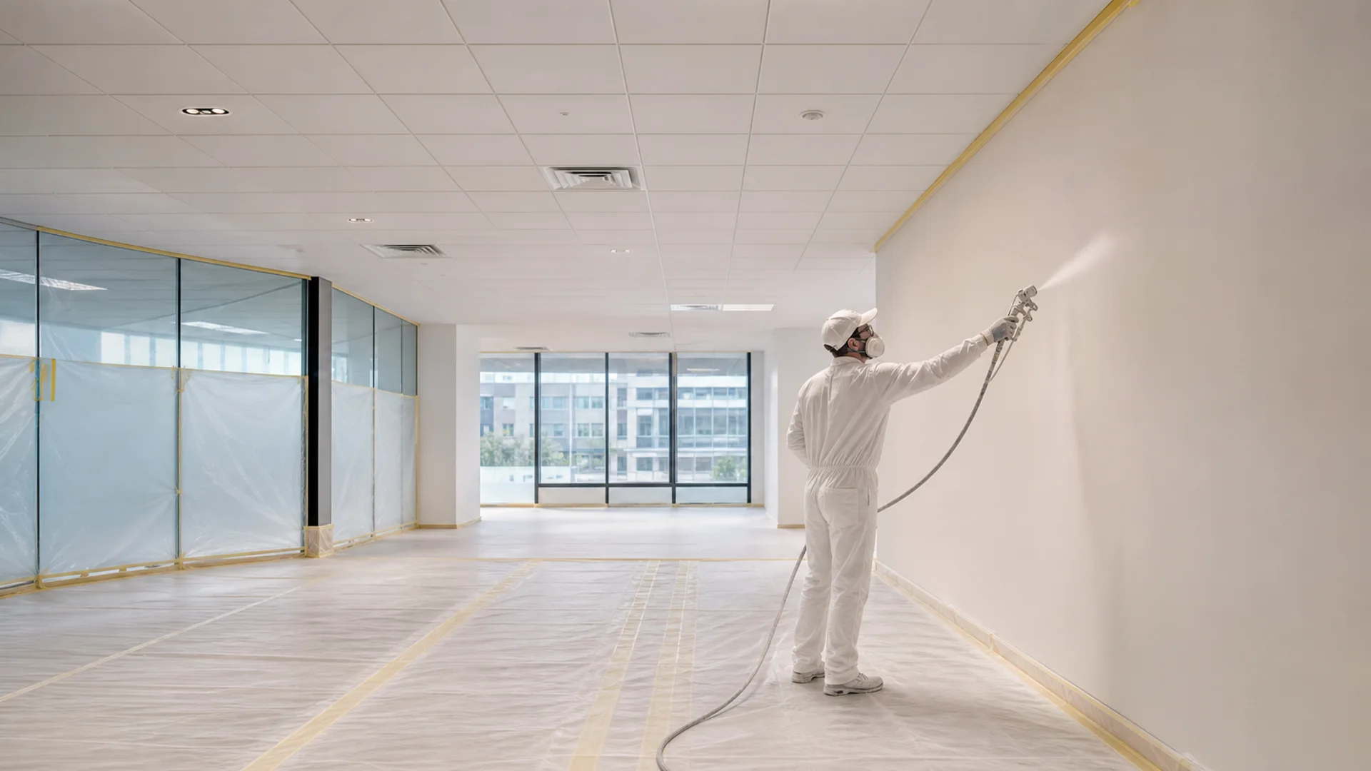 Zakelijk interieur met strak afgewerkte wanden en plafonds
